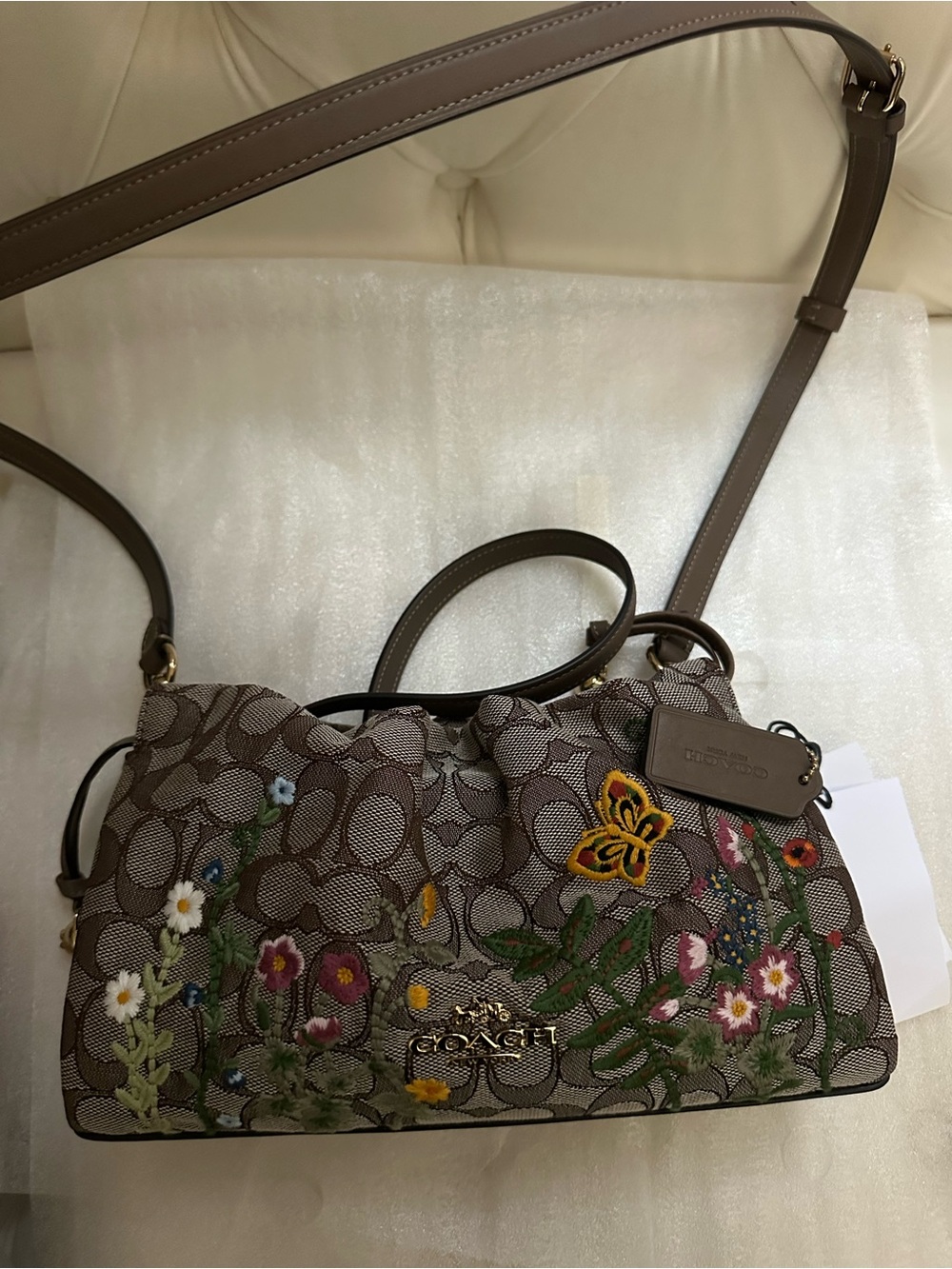 Coach Faye Signature Jacquard W/Floral Embroidery Purse,New